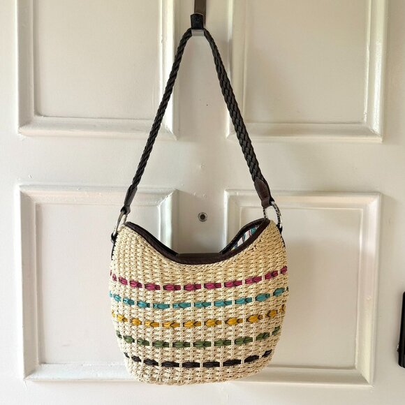 Brighton Woven Straw Shoulder Bag Colorful Striped Hobo Tote Boho Beach Coastal - Picture 12 of 13